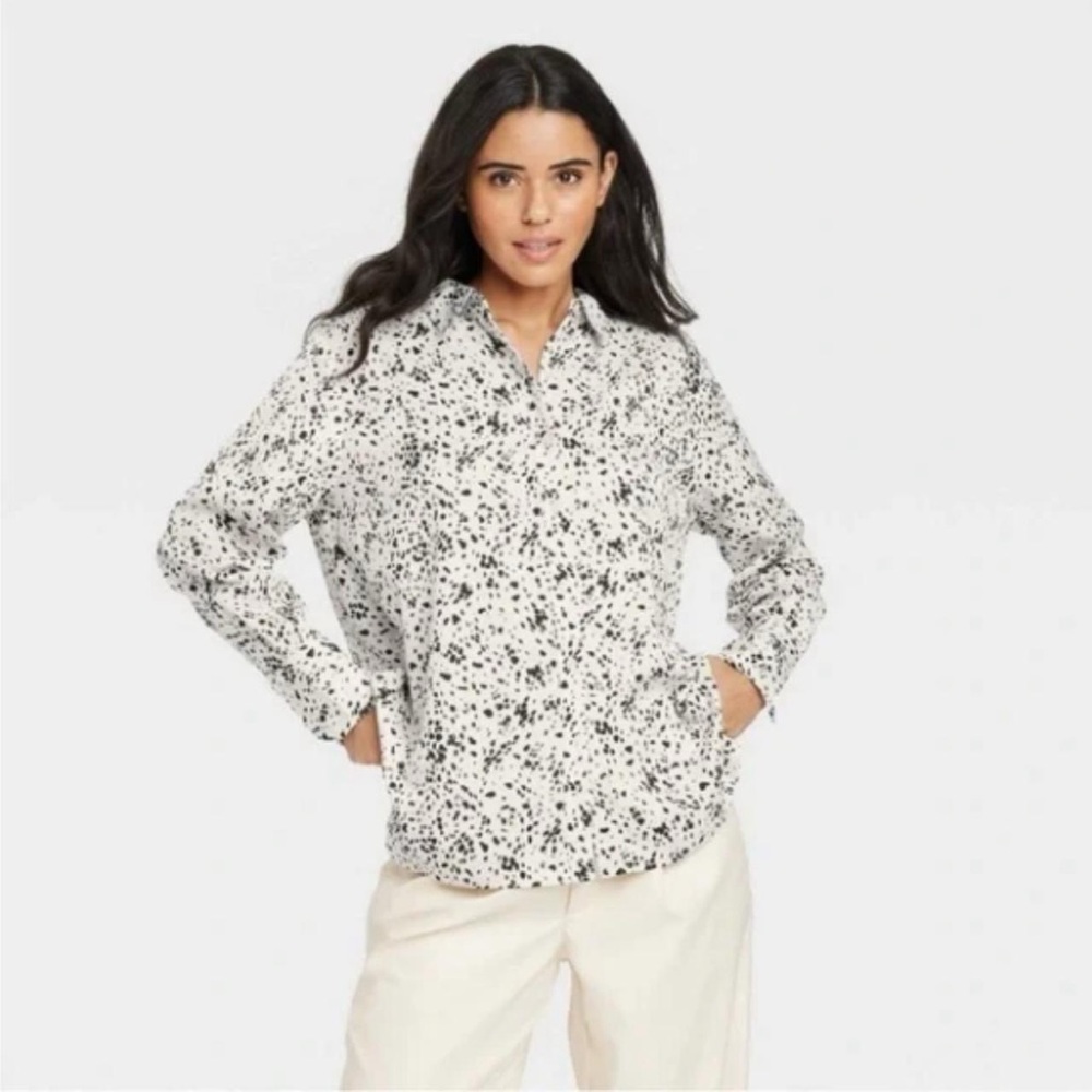 A New Day Satin Long Sleeve Button Up Blouse